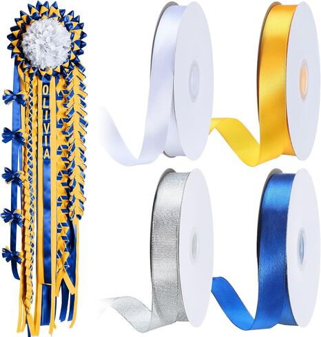 yunlly 4 pcs 0.79 بوصة واسعة × 70 ياردة العودة للوطن موم جديلة الشريط الوجه واحد البوليستر رفيع اللون أسيتات شريط الساتان الجزء الأكبر لحفل الزفاف الهدايا (لون مشرق) in Kuwait