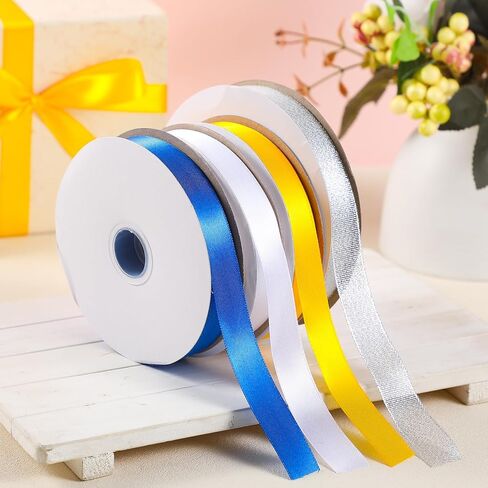 yunlly 4 pcs 0.79 بوصة واسعة × 70 ياردة العودة للوطن موم جديلة الشريط الوجه واحد البوليستر رفيع اللون أسيتات شريط الساتان الجزء الأكبر لحفل الزفاف الهدايا (لون مشرق) in Kuwait