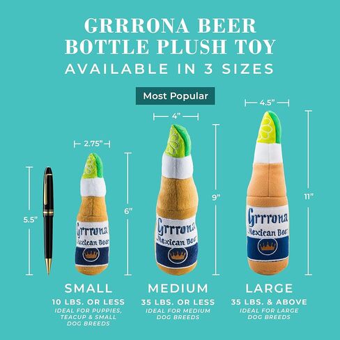 Haute Diggity Dog Grrrona Beer Bottle ، ألعاب Designer Designer Dog مع صرير تفاعلي ، إثراء الحيوانات الأليفة ، مواد قابلة للآلة وآمنة لجميع السلالات ، الحجم المتوسط in Kuwait