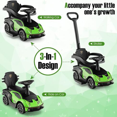 HONEY JOY Push Cars for Toddlers, Lamborghini Kids Toy Car Stroller w/Push Handle & Detachable Guardrail, Horn & Engine Sound, Seat Storage, Foot-to-Floor Ride On Push Car for Boys Girls(Pink) in Saudi Arabia