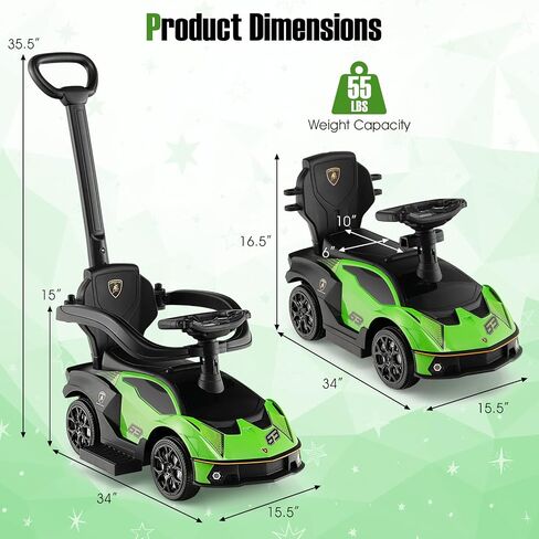 HONEY JOY Push Cars for Toddlers, Lamborghini Kids Toy Car Stroller w/Push Handle & Detachable Guardrail, Horn & Engine Sound, Seat Storage, Foot-to-Floor Ride On Push Car for Boys Girls(Pink) in Saudi Arabia