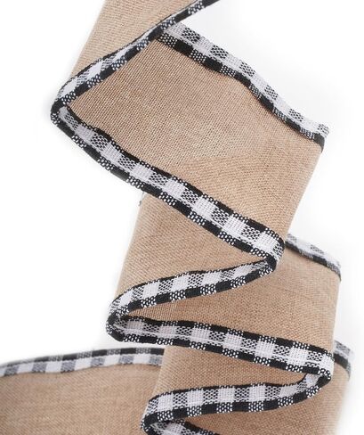 joycraft Buffalo Plaid Wired Edge Ribbons, Christmas Burlap Fabric Ribbon Roll with Checkered Edge, 2.5" x 11 Yds Burlap Ribbon for Christmas Party Decor, Gift Wrapping(Black + White) in Saudi Arabia