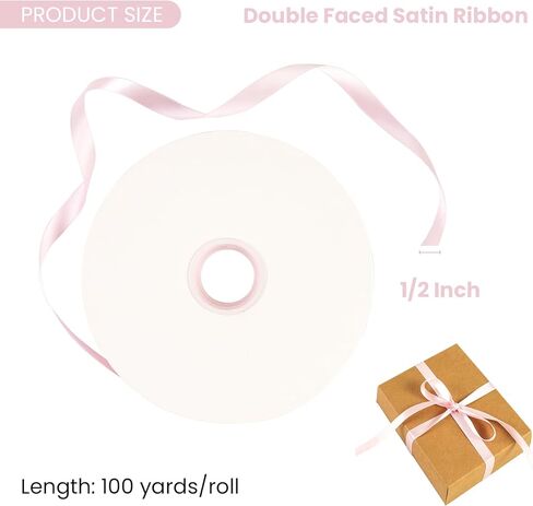 Double Face Gold Satin Ribbon 1/2 inch X 100 Yards, Craft Fabric Ribbon Polyester Ribbons for Gift Wrapping, Wedding, Bow Making, Wreath, Holiday Decoration, DIY Sewing (Gold) in Kuwait