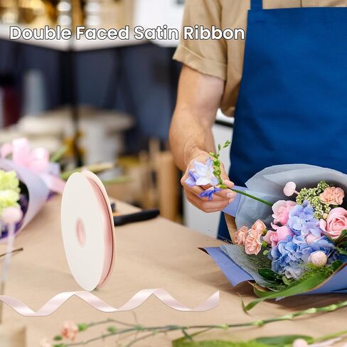 Double Face Gold Satin Ribbon 1/2 inch X 100 Yards, Craft Fabric Ribbon Polyester Ribbons for Gift Wrapping, Wedding, Bow Making, Wreath, Holiday Decoration, DIY Sewing (Gold) in Kuwait