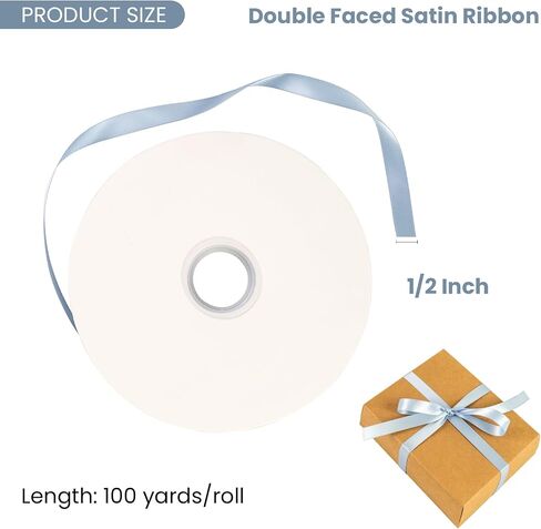 Double Face Gold Satin Ribbon 1/2 inch X 100 Yards, Craft Fabric Ribbon Polyester Ribbons for Gift Wrapping, Wedding, Bow Making, Wreath, Holiday Decoration, DIY Sewing (Gold) in Saudi Arabia