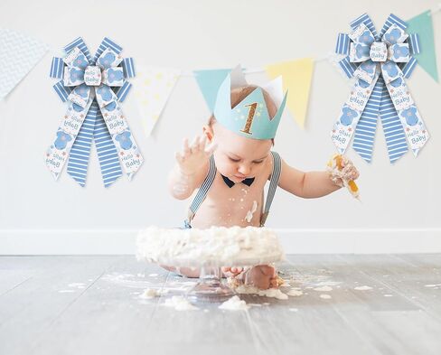 2 Rolls Baby Boy Ribbon for Wreath Diaper Cake Wrapping Gifts, Baby Shower Diaper Cake Ribbon for Gift Wrapping Gender Reveal Party Supplies Decor 2.5" X 10yd Wired Baby Shower Wreath Ribbon in Kuwait