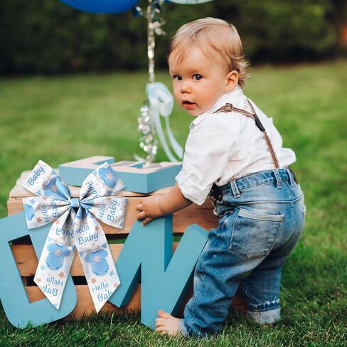 2 Rolls Baby Boy Ribbon for Wreath Diaper Cake Wrapping Gifts, Baby Shower Diaper Cake Ribbon for Gift Wrapping Gender Reveal Party Supplies Decor 2.5" X 10yd Wired Baby Shower Wreath Ribbon in Kuwait