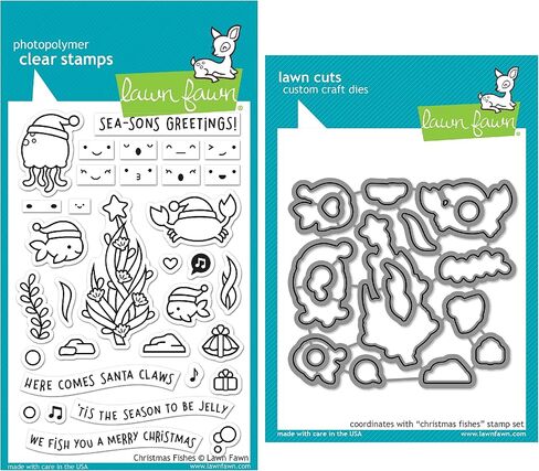 Lawn Fawn Christmas Fishes Clear Stamps and تنسيق مجموعة Die ، حزمة من عنصرين ، (LF2024 ، LF2025) in Saudi Arabia