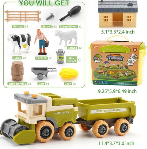 Eaciilee Sandbox Toys - Combine Harvester Truck with Trailer - Farm Sandbox Vehicle with Farm Animal Cows, Lambs - Gifts for Boys, Girls, Kids in Saudi Arabia