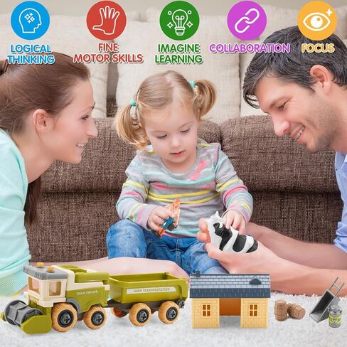 Eaciilee Sandbox Toys - Combine Harvester Truck with Trailer - Farm Sandbox Vehicle with Farm Animal Cows, Lambs - Gifts for Boys, Girls, Kids in Saudi Arabia