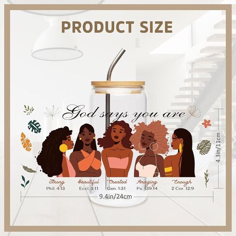 UV DTF Cup Wrap Sticker - 8 Sheets Black Girl Theme UV DTF Transfer for 16 OZ Glass, Personality Girl, Inspirational Quotes, Flower, Monstera Design Rub on Transfer, Gifts for Self, Friends in Saudi Arabia