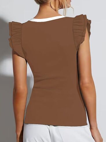 Ezbelle Women's Summer Sleeveless Tops V Neck Ruffle Shirts Knit Ribbed Tank Top Sexy Blouse 2024 in Saudi Arabia