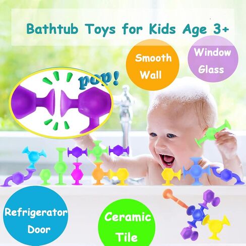 50pcs Suction Toys Sensory Toys for Kids Ages 4-8 Boys Girls, Bath Toy for Toddlers Montessori 8 Colors Sensory Slicone Sucker Travel Toys for Kids 3 4 5 6 7 8… in Kuwait