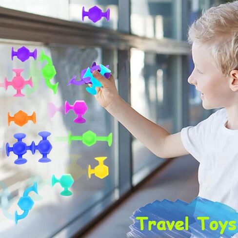 50pcs Suction Toys Sensory Toys for Kids Ages 4-8 Boys Girls, Bath Toy for Toddlers Montessori 8 Colors Sensory Slicone Sucker Travel Toys for Kids 3 4 5 6 7 8… in Kuwait