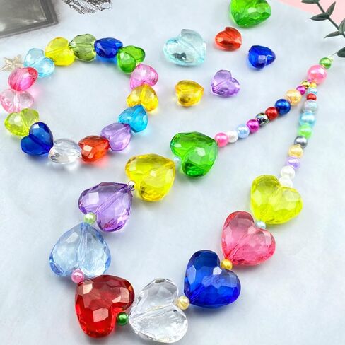 50 Pcs 18x16mm Acrylic Heart Shape Beads Clear Colorful Craft Beads with Hole Spacer Beads for Home Decoration DIY Craft Making Jewelry Making Bracelet Necklace Earrings(Multicolor) in Saudi Arabia