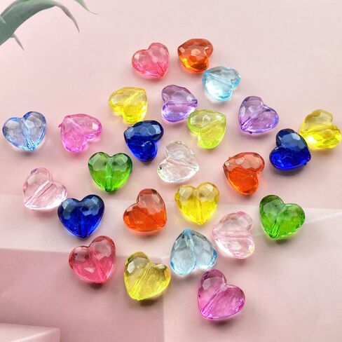 50 Pcs 18x16mm Acrylic Heart Shape Beads Clear Colorful Craft Beads with Hole Spacer Beads for Home Decoration DIY Craft Making Jewelry Making Bracelet Necklace Earrings(Multicolor) in Saudi Arabia