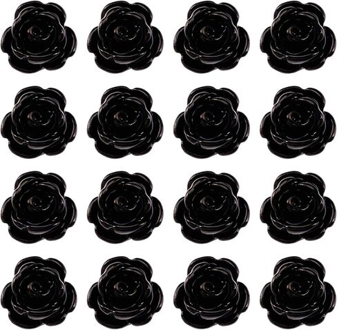 50pcs Black Rose Beads for Rosary Necklaces Resin Flower Beads Drilled Rose Flower Embellishments for Buddha Mala Jewelry Making Bracelets Earrings Crafts Beads 9x7mm Hole: 1mm in Kuwait