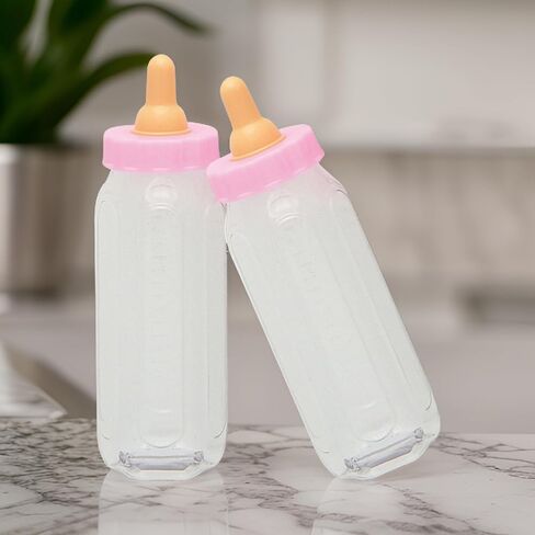 Adorable Pink Fillable Baby Bottle Favors - 5", Set of 2 - Premium Plastic Keepsake Gifts - Perfect For Showers, Gender Reveals & Baby Celebrations in Saudi Arabia