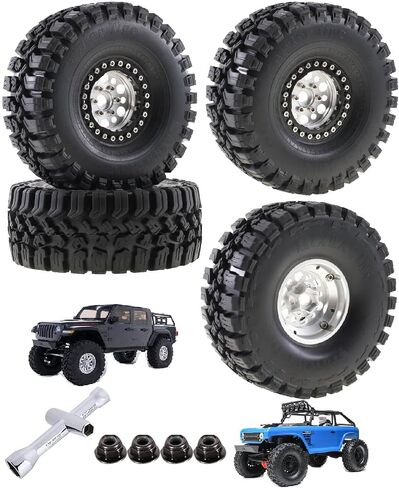1.9 RC Wheels Beadlock Rims and Crawler Tires Upgrades Part for 1/10 Axial SCX10 SCX10 II 90046 SCX10 III AXI03007 TRX4 D90 RC Crawler.4pcs Silver in Saudi Arabia