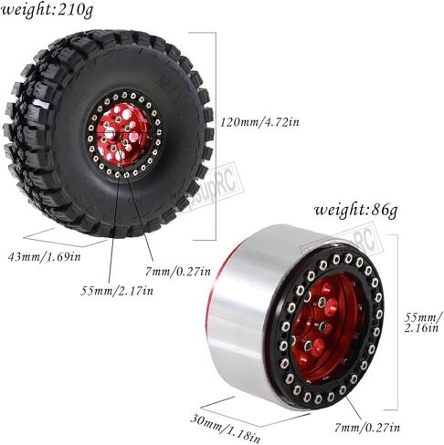 1.9 RC Wheels Beadlock Rims and Crawler Tires Upgrades Part for 1/10 Axial SCX10 SCX10 II 90046 SCX10 III AXI03007 TRX4 D90 RC Crawler.4pcs Silver in Saudi Arabia