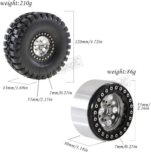 1.9 RC Wheels Beadlock Rims and Crawler Tires Upgrades Part for 1/10 Axial SCX10 SCX10 II 90046 SCX10 III AXI03007 TRX4 D90 RC Crawler.4pcs Silver in Saudi Arabia