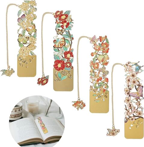 Snycler Floral Hollow Metal Starks ، حزمة من 4pcs ، الإشارات المرجعية للقراءة ، مقاطع الكتب ، المشابك الكتب ، رائعة وجميلة مناسبة مثل الهدايا (Flower-2 in Kuwait
