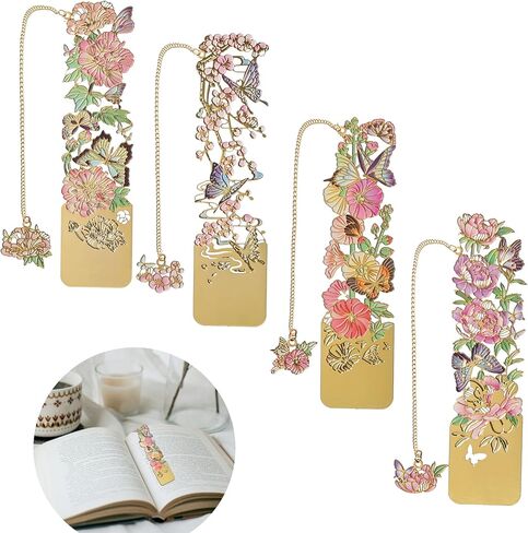 Snycler Floral Hollow Metal Bookmarks, Pack of 4PCS, Reading Bookmarks, Book Clips, Book Clasps, Exquisite and Beautiful Suitable as Gifts(Flower-2 in Kuwait