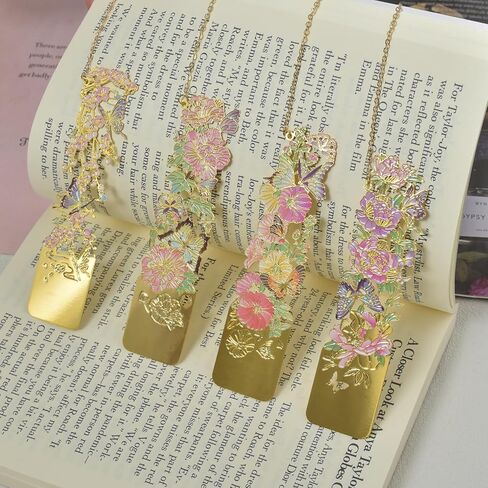 Snycler Floral Hollow Metal Bookmarks, Pack of 4PCS, Reading Bookmarks, Book Clips, Book Clasps, Exquisite and Beautiful Suitable as Gifts(Flower-2 in Kuwait