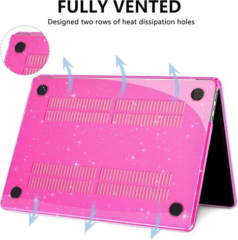 AKIT Compatible with MacBook Air 13 Inch Case Glitter 2025 2024-2022 M3 A3113 M2 A2681, Unique Shiny Hard Shell Laptop Case + Screen Protector + Keyboard Cover for Mac Air 13.6 Inch, Sparkly Hot Pink in Kuwait