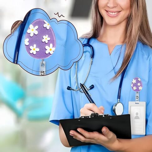شارة عيد الفصح بكرة شارة الأرجواني مع تصاميم زهرة لطيف عيد الفصح البيض الاسم الاسم العلامة أكريليك التمساح مقطع مضحك معرف شارة حامل طالب المعلم ممرضة in Saudi Arabia