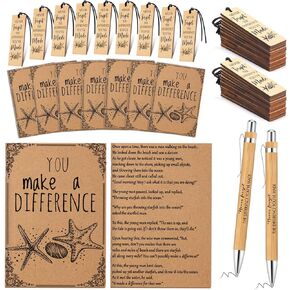 Seajan 50 Set Starfish Story Gifts 50 You Make a Difference Gifts Inspirational Pocket Kraft Notebooks and Pens Motivational Wood Bookmarks Class for Student Volunteer Appreciation