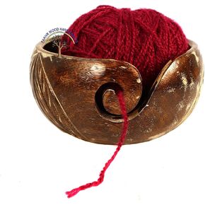 Wooden Yarn Bowl Knitting Bowl Yarn Holder Dispenser Handmade Yarn Storage Bowl Knitting Crocheting Accessories Wool Storage Holder (White Leaves)