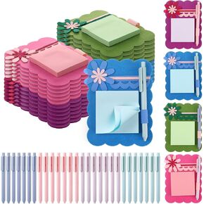 Thenshop 24 Set Teacher Employee Appreciation Gifts Felt Sticky Notes with 4 Designs 24 Pens Back to School Thank You Gifts Sticky Note Organizer for Teacher Coworker Employee Office Supplies