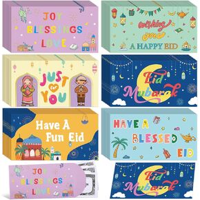 Zhanmai 48 Pcs Cute Eid Mubarak Money Envelopes Cute Ramadan Gift Envelopes 6.5" x 3.5" Islamic Muslim Money Gift Card Cash Holders for Eid al-Fitr al-Adha Holiday Celebrations Supplies Party Decor