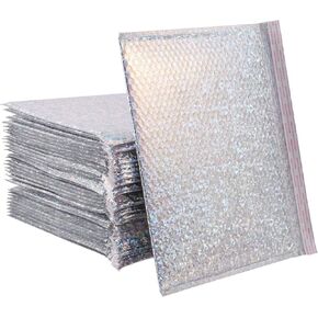 30 PCS Holographic Bubble Mailers 15.7 x 11.8 Inch, Silver Padded Envelopes Self Sealing Metallic Bubble Lined Adhesive Cushion Envelopes for Shipping, Mailing