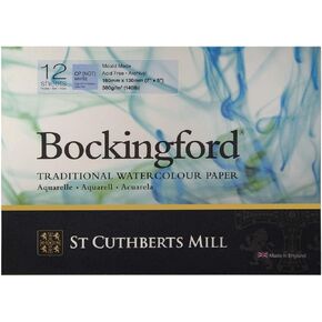 St. Cuthberts Mill Bockingford Watercolor Paper Pad - 7x5-inch White Water Color Paper for Artists - 12 Sheets of 140lb Cold Press Watercolor Paper for Gouache Ink Acrylic Charcoal and More