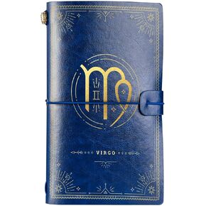 InnoBeta Virgo Gifts Zodiac Signs Symbols, Leather Journal Notebook, for Men, Women, Birthday, Refillable Sketchbook, Travel Diary, Lined Planner, 7x5 Inches, Blue-2