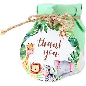 50pcs Jungle Safari Animal Thank You Paper Gift Tags (Dia 2.6 inch) with 65 Feet Natural Jute Twine String for Arts Crafts Packaging Round Labels