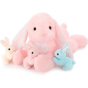 4 Pcs Bunny Stuffed Animal - Large Stuffed Rabbit Plush Toys for Kids - Cuddly Mommy Bunny Surprise with 3 Small Bunnies