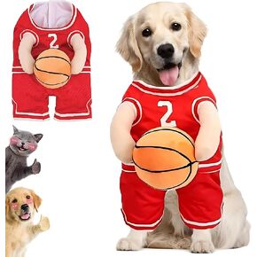 Dog Basketball Costume with Ball,Dog Basketball Costume Basketball Costume for Dogs Basketball Dog Halloween Costume, Holding Balldog Basketball Jersey with Ball Costume, Adjustable Straps. Red S