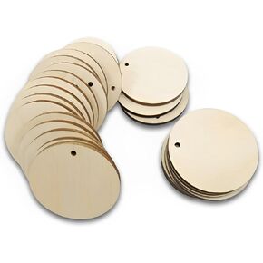 25 Pcs Wood Circles with Hole 3 inch Unfinished Wood Circles 0.1'' Thickness Natural Wooden Disc Wood Slices Cutout Round Wood Discs for Crafts Painting Writing DIY Supplies Engraving Decorations