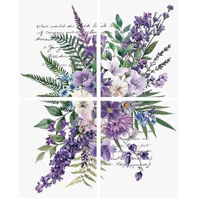 Wandic 4 Sheets فرك على ملصق النقل ، ملصقات نقل الزهرة الأرجواني النقل شارات أثاث مقاوم للماء لنوافذ الجدران الحرفية DIY ، 24 * 30 سم