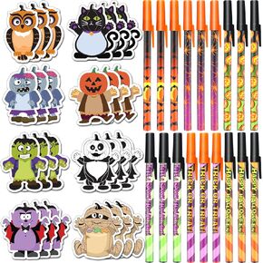 480 Sheets Halloween Sticky Notes 24 Pcs Halloween Ballpoint Pens and 24 Pads Halloween Sticky Notepad for Halloween Party Favor Gift Office Supplies
