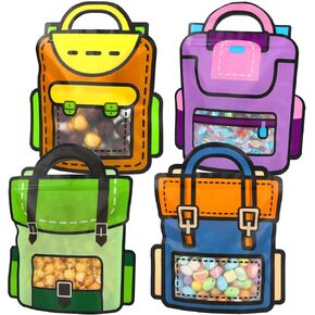 SEPGLITTER 32 Pack Large Cartoon Backpack Goodie Bags Plastic Gift Bags with Handles Resealable Ziplock Seal Bulk Goodie Bags for Kids Birthday Baby Shower Back to School Party(11 x 9.5 inches)