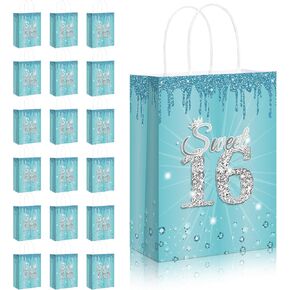 Teling 18 Pcs Sweet 16 Party Favors Sweet 16th Birthday Gift Bags Goodie Candy Treat Bags with Handle Decorations for 16th Birthday Party Supplies(Rose Gold)