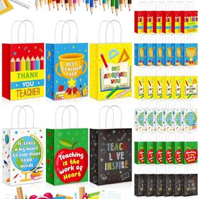 Yeaqee 36 Pcs Teachers Appreciation Gift Bags Bulk Paper Bags Gifts for Women 8.3'' x 6'' x 3.1'' Thank You Paper Bags for Teacher Colleague Graduation Party 6 Styles