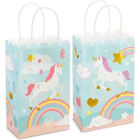 BLUE PANDA 24 Pack Unicorn Party Favor Gift Bags with Handles, Pastel Rainbow Birthday Decorations (5.5 x 8.6 x 3 in)