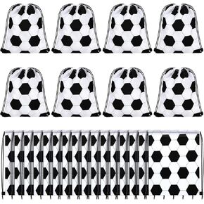 Shappy 24 Pieces Small Sport Drawstring Bags Candy Bag Party Goodie Favor Supplies Gifts for Sports (Soccer, 9.8 x 11.8 Inch)