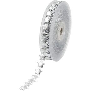 1 Roll Star Ribbon Silver, CYHYII Star Theme Polyester Ribbon Trim Decoration Ribbons for Christmas, Thanksgiving, Cake Wrapping, Wedding, Party, Gift Wrapping 1 Roll 16.4 Yards 0.59 Inch
