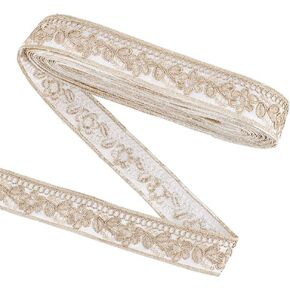 FINGERINSPIRE 5 Yards Vintage Jacquard Ribbon Trim 40mm White Gold Floral Leaves Pattern Embroidered Woven Trim Ethnic Style Polyester Ribbons Retro Fabric Trim for Sewing Crafting Clothing Decor